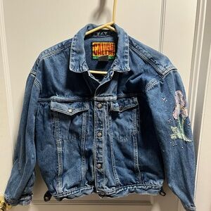 Calvin Klein Blue Denim Jacket with Floral Embroidery